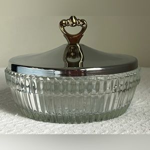 Vintage 1970's Cut Crystal Candy Dish with Metal Lid